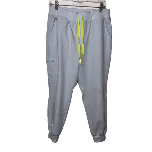 FIGS Other - FIGS Zamora Jogger scrub pants Sz L Technical Blue Slate Yellow Drawstrings Flaw